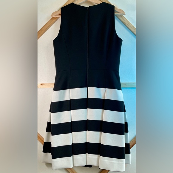 Milly Striped Pleated Sleeveless Black & White Dress Sz 8 - Picture 10 of 13
